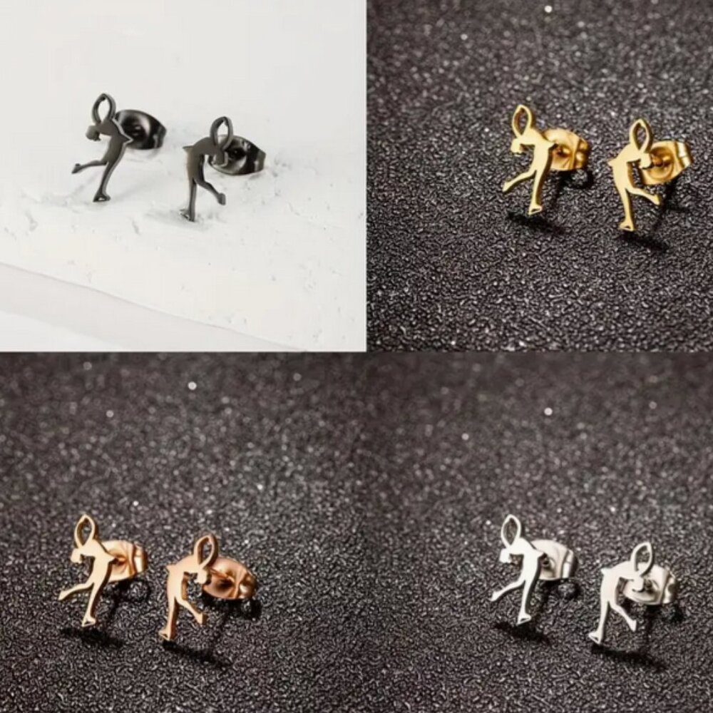 Ice Skater Stainless Steel Stud Earrings